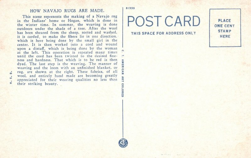 Vintage Postcard How Navajo Rugs Are Made Hogan Indian Home Rug Making