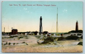 Postcard VA Cape Henry Light Houses and Wireless Telegraph Station 1909 View W16