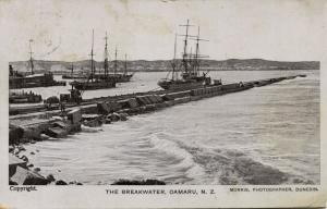 new zealand, OAMARU, The Breakwater, Sailing Boats (1920s) Morris Postcard