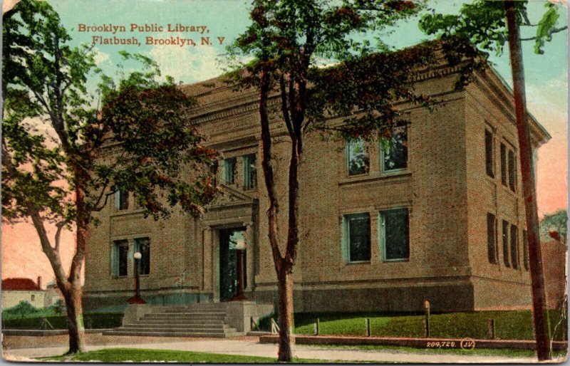 Postcard Brooklyn Public Library in Flatbush, Brooklyn, New York