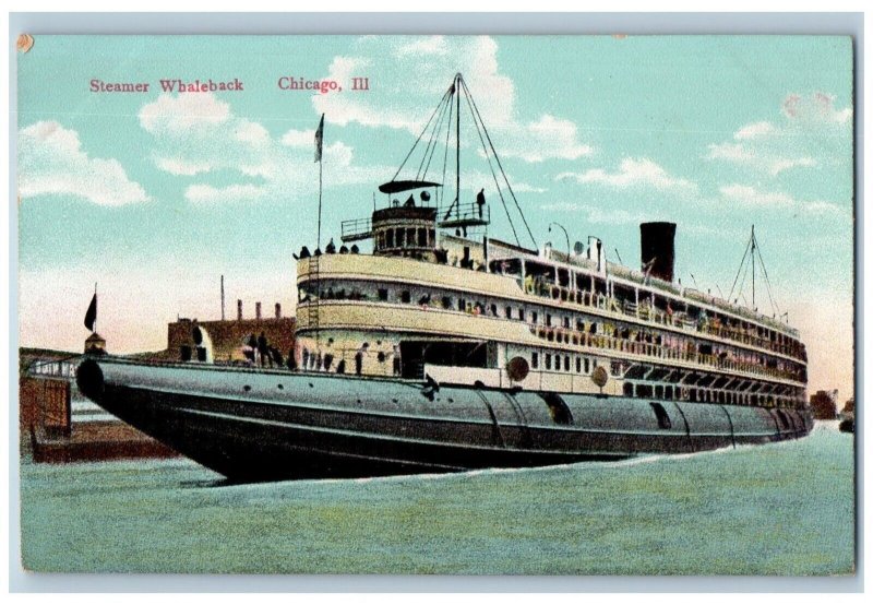 c1910 Steamer Whaleback Steamship Boat Chicago Illinois Vintage Antique Postcard 