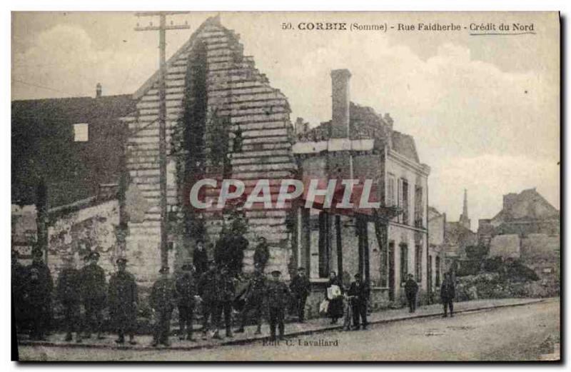 Old Postcard Bank Corbie Rue Faidherbe Credit North Militaria