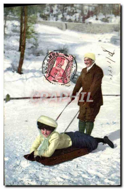 Old Postcard of Sports & # 39hiver Ski Luge Female
