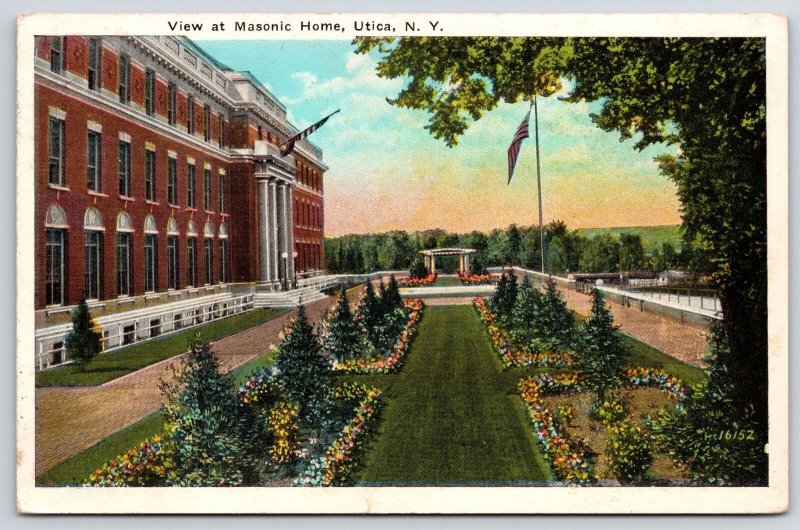 1931 View At Masonic Home Utica New York NY Flower Garden Posted Postcard