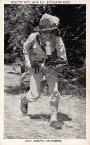 WW2, Army, Soldier w/Gas Mask, Rifle, Camp Roberts, California, CA, Old Postcard