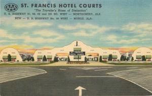 1940s Mobile Alabama St Francis Hotel Courts roadside Teich linen postcard 5720