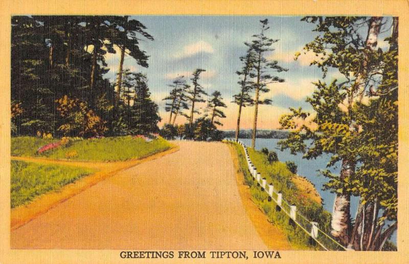 Tipton Iowa Waterfront Roadway Greeting Antique Postcard K88862