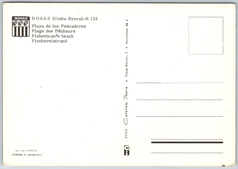 Rosas Costa Brava Spain Continental Postcard Fisherman's BeachBoats