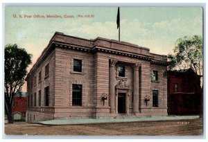 c1950 US Post Office Building Facade Railway Dirt Road View Meriden CT Postcard