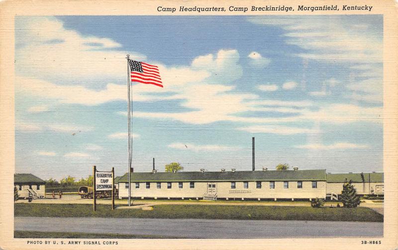 Morganfield Kentucky 1940s WWII Postcard Camp Headquarters Camp Breckenridge