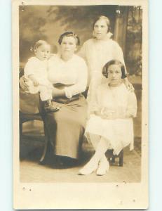 Pinholes on Pre-1918 rppc rare CROSS EYED GIRL BEHIND HER MOM AND SISTER r5959