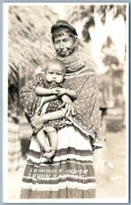 SEMINOLE INDIAN SQUAW & PAPOOSE FLORIDA ANTIQUE REAL PHOTO POSTCARD RPPC