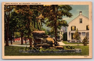 Rutland Vermont~Green Mountain Boy Monument~PM 1948~Tichnor Vintage Linen PC