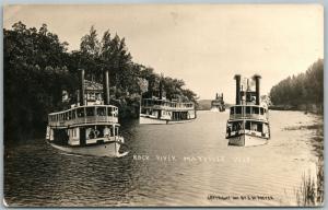 STEAMERS ROCK RIVER MAYVILLE WIS. ANTIQUE REAL PHOTO POSTCARD RPPC PHOTOMONTAGE