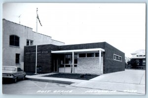 Monona Iowa IA Postcard RPPC Photo Post Office Building Car c1940's Vintage