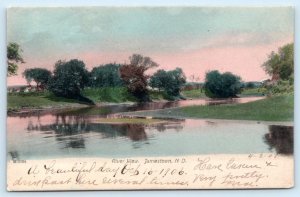 JAMESTOWN, ND North Dakota ~ Hand Colored RIVER SCENE 1908  Postcard