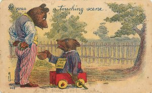 Postcard  Anthropomorphic Bear With No Legs Begs  A Touching Scene 248