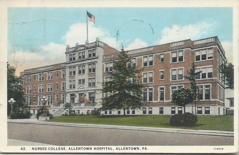 Nurses College, Allentown, Hospital, Allentown, PA, Early Postcard, Used in 1929