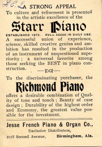 Advertising Trade Card-   Jesse French Piano& Organ Co, Birmingham, AL  (4.25...