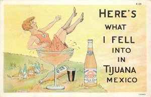 Postcard Woman In Giant Martini Glass Surrounded By Alcohol Tijuana Mexico