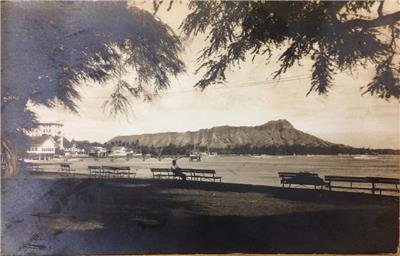 RPPC Diamond Head, Waikiki Beach, Honolulu, Hawaii ca 1920s Vintage Postcard