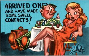 Vintage Postcard Comic Sexy Legs to Traveling Man Artist Signed Ridley Ji12