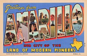 TX Amarillo Texas-Large Letters Greetings-Vintage 1939 Linen Postcard (F3)