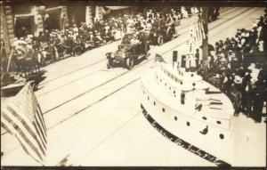 Eugene OR Parade Cars & Naval Ship Model Float WWI 1919 Real Photo Postcard