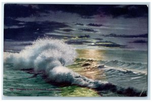 c1910's Moonlight Scene On Tillamook Bay Oregon OR Unposted Big Waves Postcard