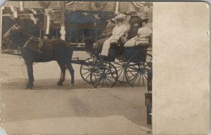 RPPC Milwaukee Wisconsin Horse and Buggy Mardi Gras Sign Real Photo Postcard U20