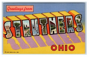 Large Letter Linen STRUTHERS, OH Ohio ~Mahoning County 1940s Curt Teich Postcard