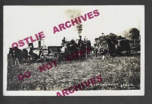 Jessie NORTH DAKOTA RPPC '10 STEAM ENGINE Tractor THRESHING Cooperstown 25 ppl