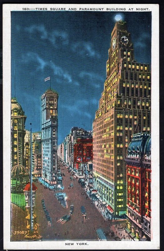 New York City Times Square and Paramount Building at Night - LINEN