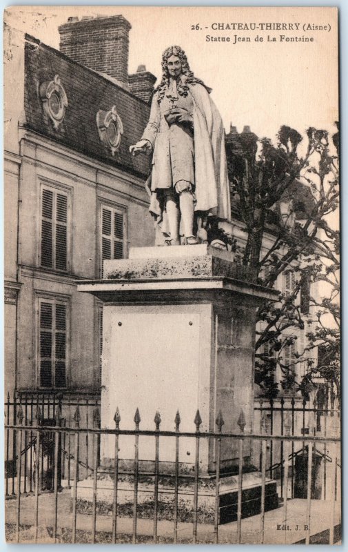 c1910s Chateau-Thierry, France Jean de La Fontaine Statue Brick House Yard A343