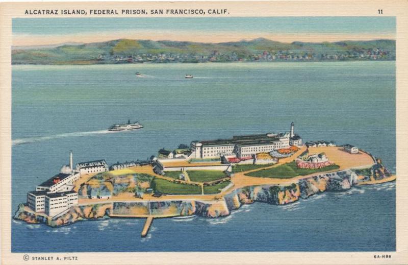 San Francisco Bay CA, California - Federal Prison on Alcatraz Island - Linen