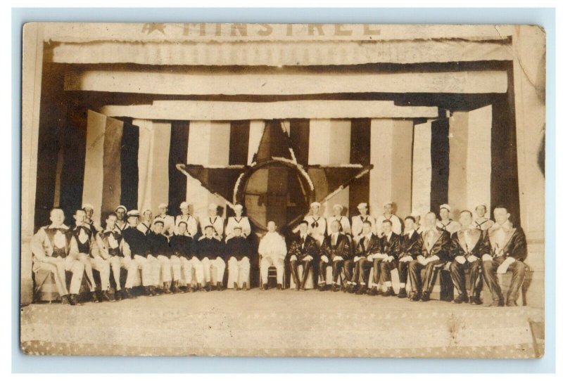 c1910's U.S Navy Minstrel Troop Show Officers Captain RPPC Photo Postcard