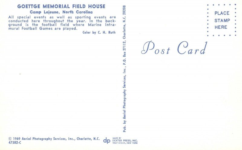 Vintage Postcard Goettge Memorial Field House Sports Camp Lejeune North Carolina