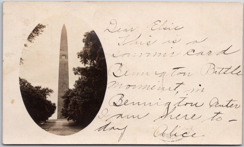 1904 Souvenir Card To Elsie Bennington Battle Monument Vermont Posted Postcard