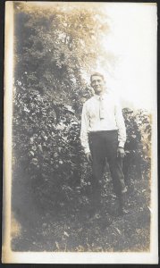 Young Man in Shirt & Tie Standing by Trees RPPC Unused c1910s