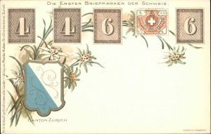 Switzerland Swiss Postage Stamp Printed on c1900 Postcard #1 Quality Lithography