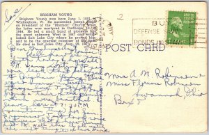 Brigham Young Portrait, Born 1801 Whitingham Vermont, Died 1877, 1941 Postcard