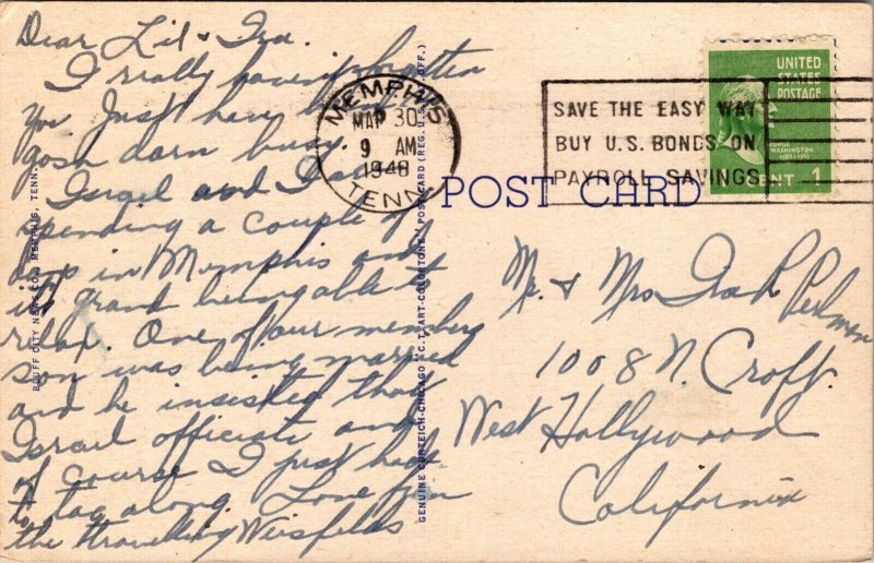 Linen Postcard Black Men During Cotton Ginning Time in Memphis, Tennessee