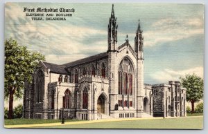 Tulsa Oklahoma~First Methodist Church Eleventh & Boulder~Vintage Linen Postcard