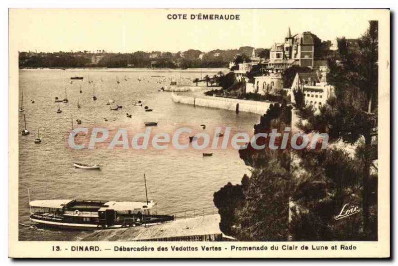 Old Postcard Dinard Debarcadere The Green Stars Promenade Du Clair De Lune An...