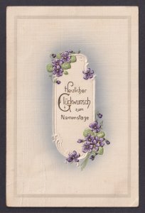 Postcard embossed violets floral design name day greeting Germany