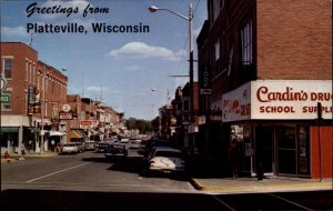 Platteville Wisconsin WI Classic Cars Coca Cola Street Scene Vintage Postcard