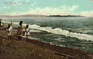 Vintage Postcard 1910 Surf Bathing Ocean St. John New Brunswick Canada