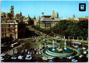 VINTAGE POSTCARD CONTINENTAL SIZE THE CIBELEA & ALCALA TRAFFIC CIRCLE MADRID '75