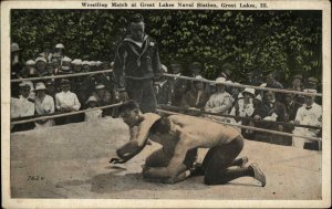 Great Lakes IL Shirtless Navy Men Wrestling Gay Interest c1915 Postcard