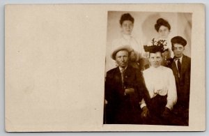 RPPC Family Photo Mother With Flower Hat Son Side Eyes Postcard L23